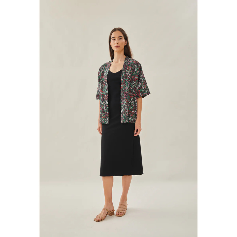 Cotton Kimono Outer Floral Open Front Short Sleeve Cardigan Wild S